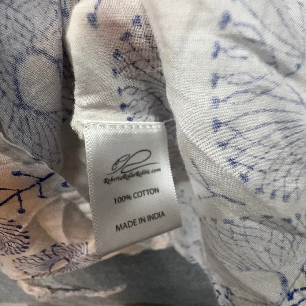Roberta Roller Rabbit Kurta Women Small White Blue Block Print Cotton Tunic Top